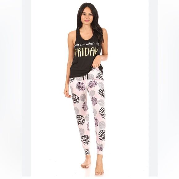 Net FRENCH AFFAIR FRIDAY FEELS RACERBACK TANK AND JOGGER PAJAMA SETS - Picture 1 of 6